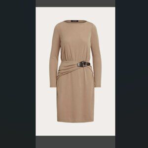 New w/tag Lauren Ralph Lauren beige jersey buckle trim strech dress 10